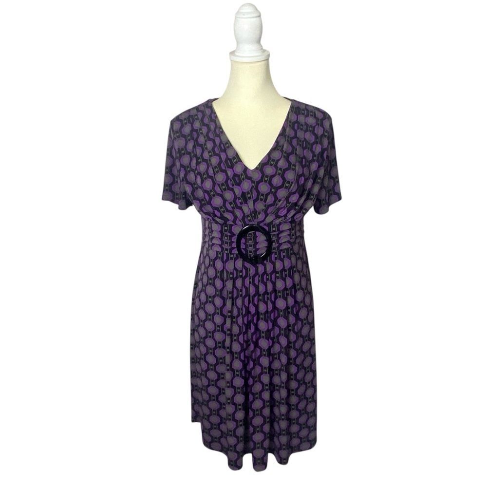 Vintage Y2K Julian Taylor Purple Geometric Empire Waist Dress Women's Size 16P